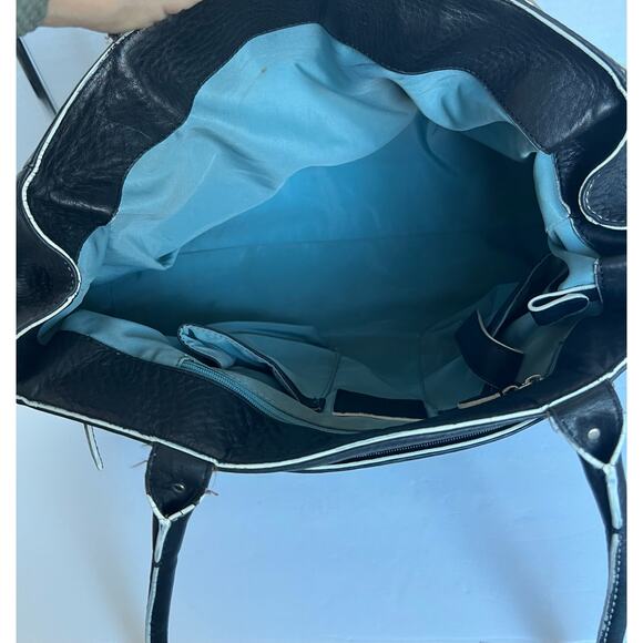 Cole Haan Stone Village Large Black Pebble Leather with Ivory Trim Shoulder Bag - Picture 6 of 13